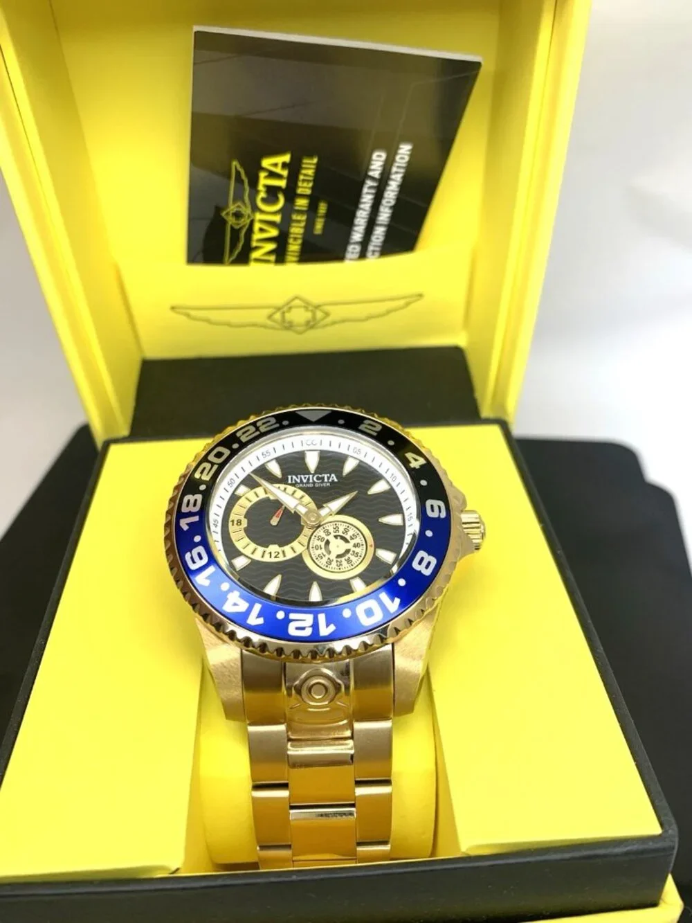 Invicta Men's Watch 47303 Grand Diver Swiss Automatic Blac Dial Gold Steel 47mm